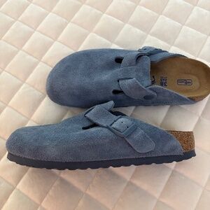 Birkenstock Boston Soft Footbed Suede Leather Blue 38 (7-7.5 US) NWOT